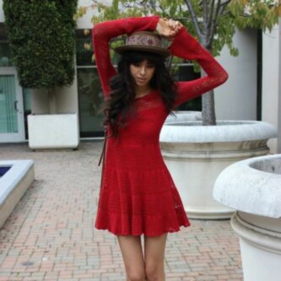 Belle Crochet Fit Flare Sweater Dress 